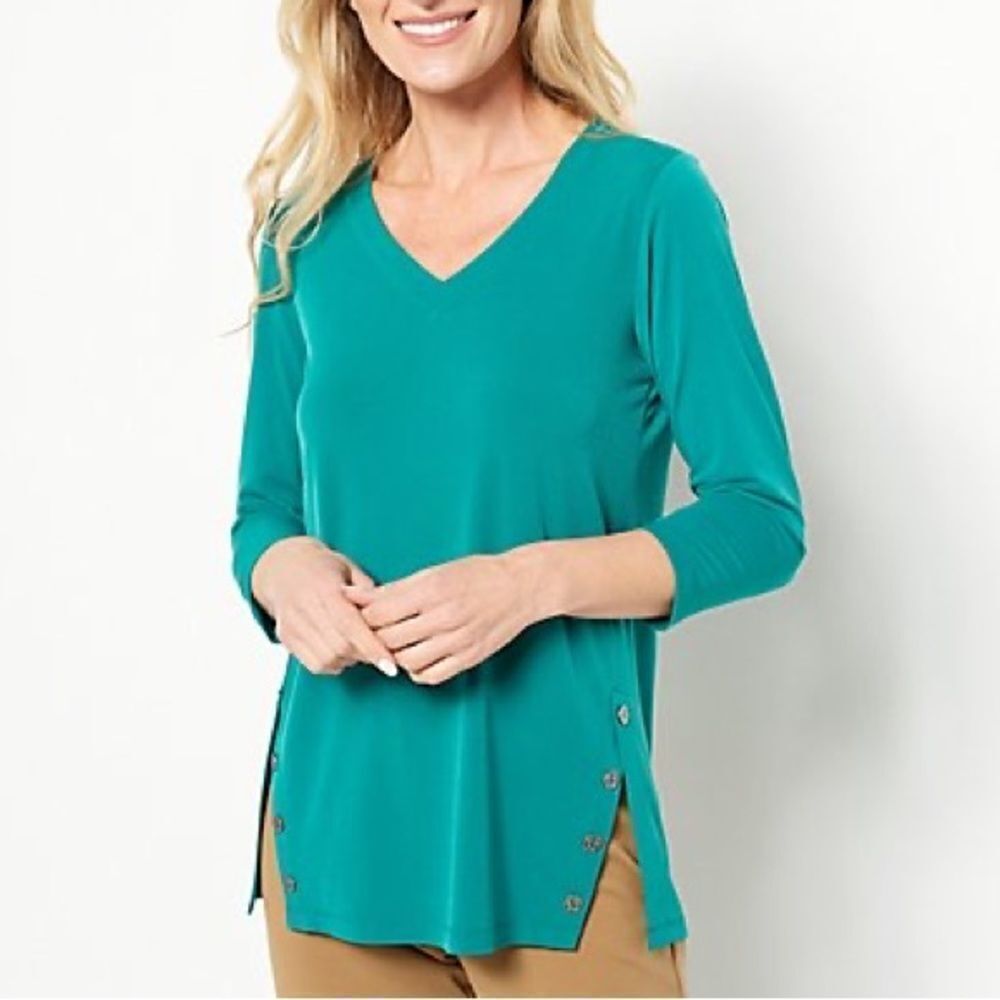 Susan Graver Liquid Knit 3/4 Sleeve Button Panel Tunic